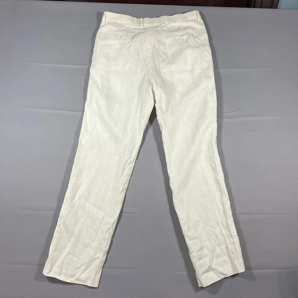 Greg Norman Chino Pants Mens 34x32 Beige Linen Blend Mid Rise Flat Front Skinny